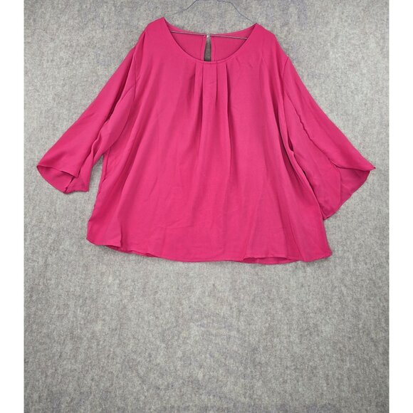 Womens Loose Fit Pink Blouse Keyhole Back Lightweight 3/4 Sleeve Flowy Style - Picture 1 of 8